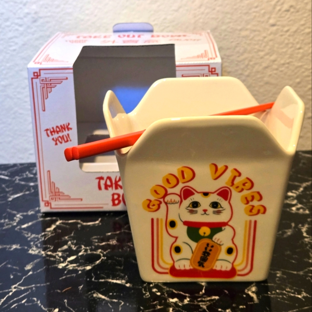 Good Vibes Fortune Cat Take Out Bowl